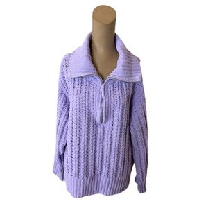 Aerie Crochet Knit Lavender Purple Long Sleeve Sweater Size Medium